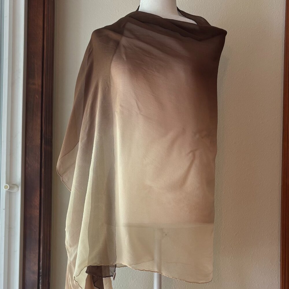 Pure Silk Scarf Brown Sand Ombre 100% Silk Beach Summer Hand Roll Made in Japan - Picture 7 of 8